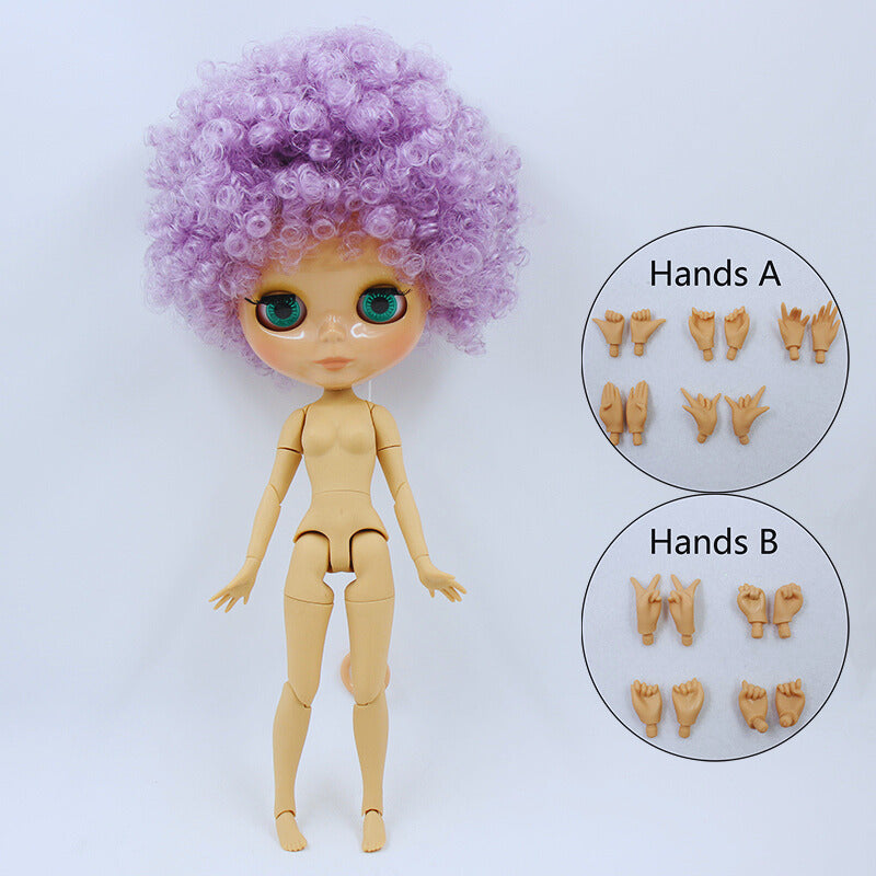 Neo Blythe Doll with Afro Purple Hair, Shiny Face, Jointed Body