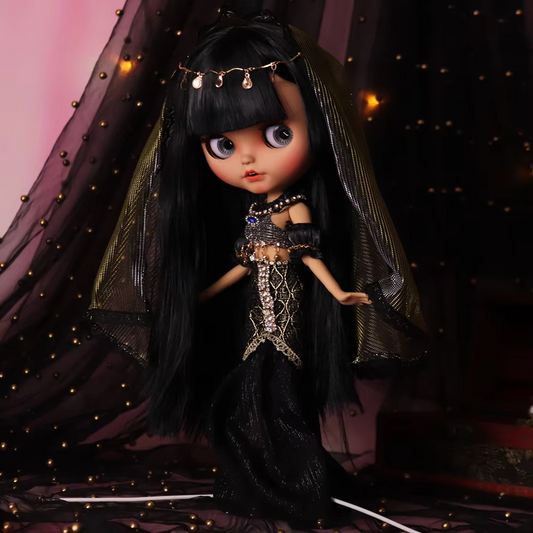 Neo Blythe Doll with Black Hair, Tan Skin, Matte Smiling Face & Custom Jointed Body