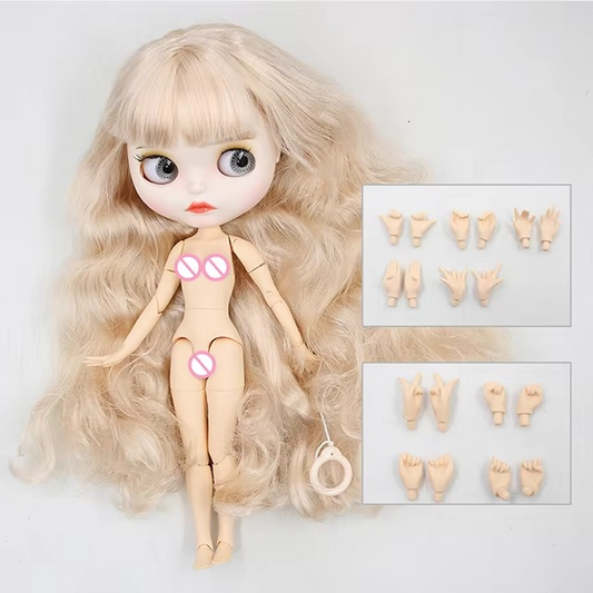 Linda - Neo Blythe Doll with Blonde Gold Hair, White Skin, Matte Cute Face & Custom Jointed