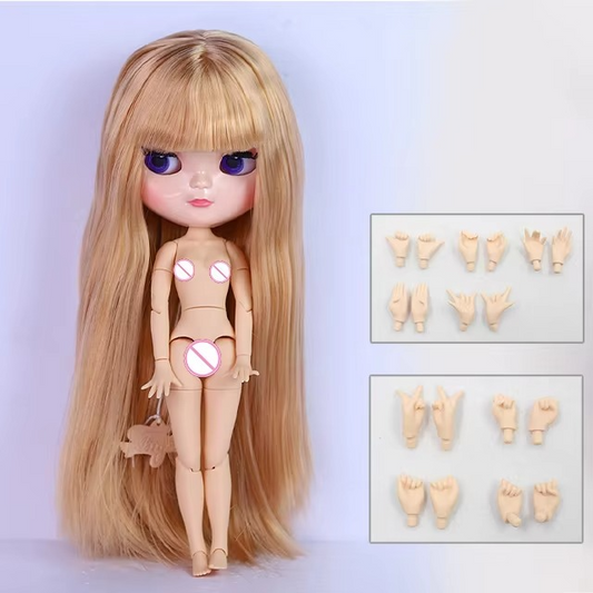 Neo Blythe Doll Azone C-cup Joint Body with Natural Skin, Shiny Face, Long Straight Brown Hair
