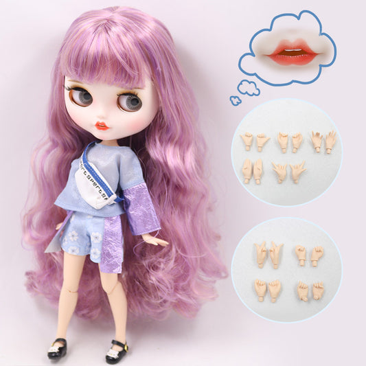 Neo Blythe Doll with Magical Violet Hair, White Skin, Matte Face, Pouting Mouth, Jointed Body