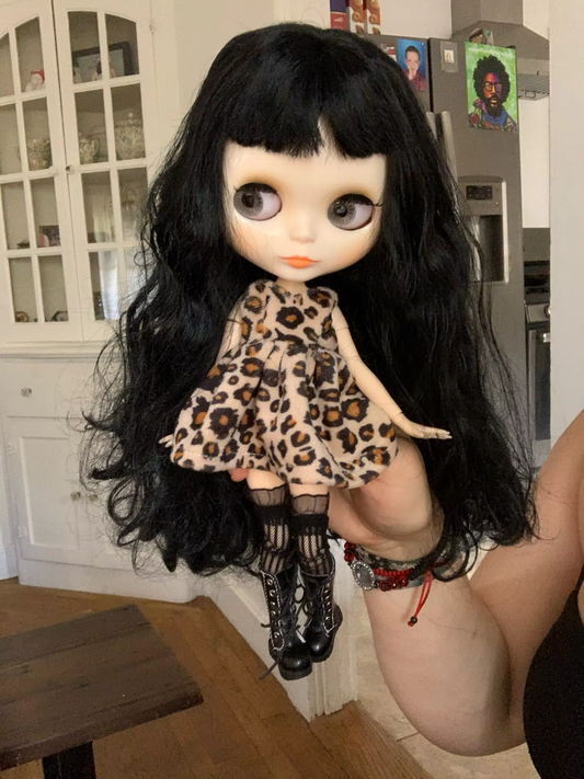 Blythe Nude Doll with Shiny Face, White Skin, Jointed Body, Black Curly Hair