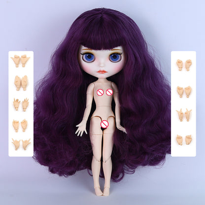 Neo Blythe Doll with Magic Purple Hair, White Skin, Matte Face, Carved Lips, 19 Joints