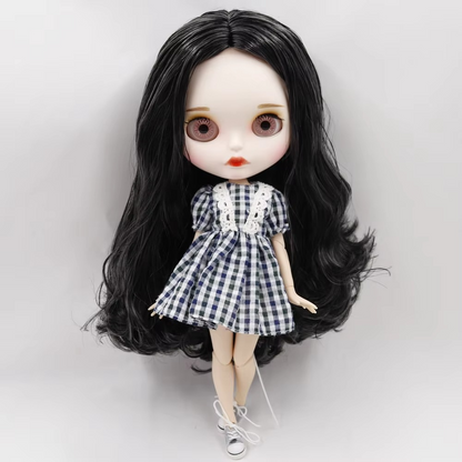 Nude Blythe Doll with White Skin, Matte Face, Joint Body, Black Curls & Eyebrows