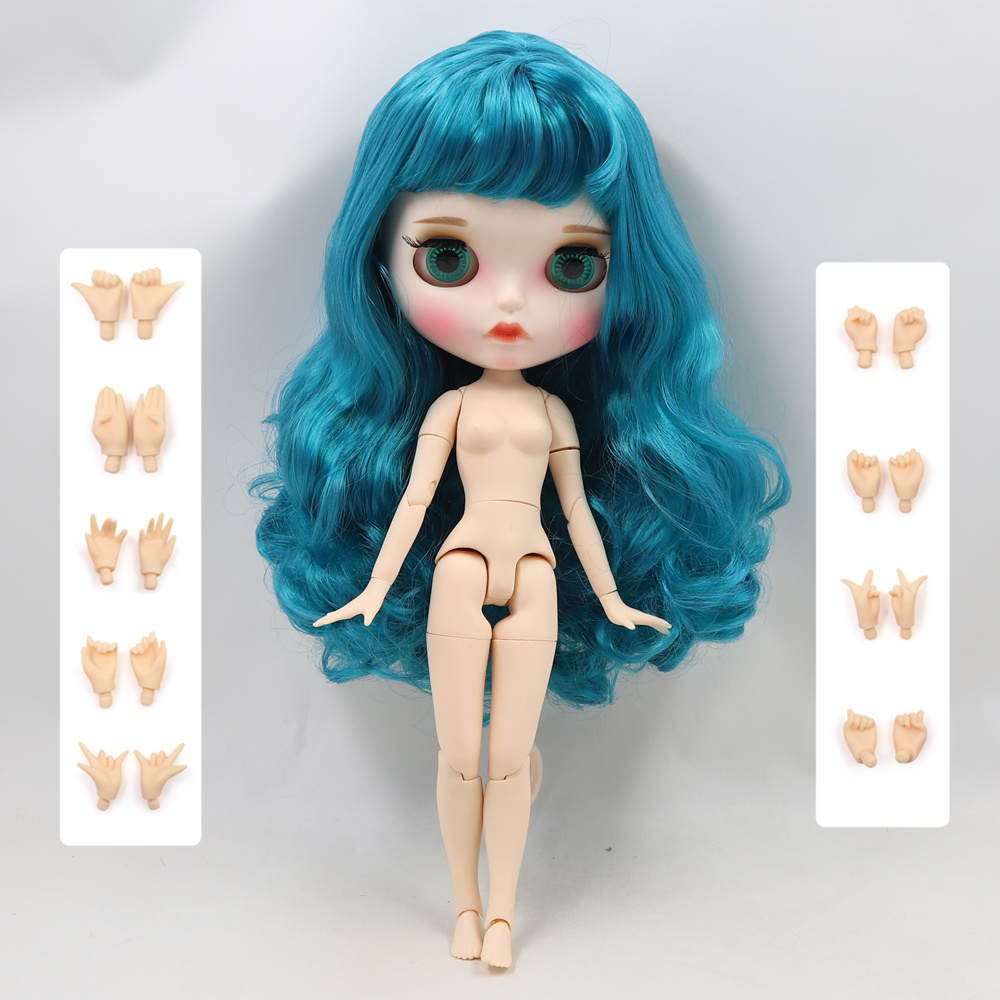 Neo Blythe Doll - Navy Blue Hair, White Matte Face & Jointed Body & Eyebrows