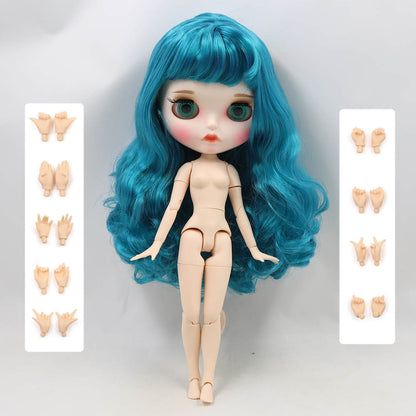 Neo Blythe Doll - Navy Blue Hair, White Matte Face & Jointed Body & Eyebrows