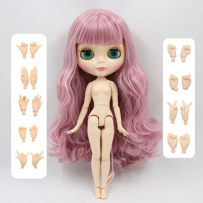 Nude Blythe Doll with White Skin, Shiny Face, Joint Body, Pastel Pink Hair