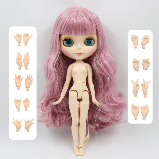 Nude Blythe Doll with White Skin, Shiny Face, Joint Body, Pastel Pink Hair