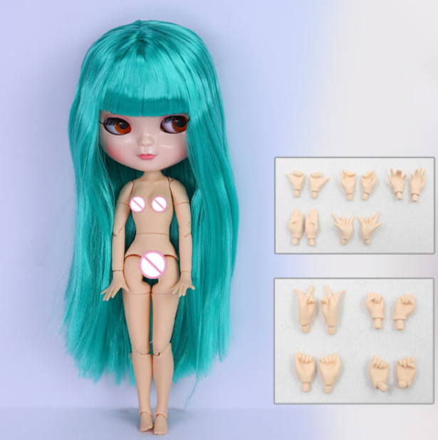 Blythe Doll C-cup Azone Body Joint Body Natural Skin & Shiny Face & Dark Green Hair