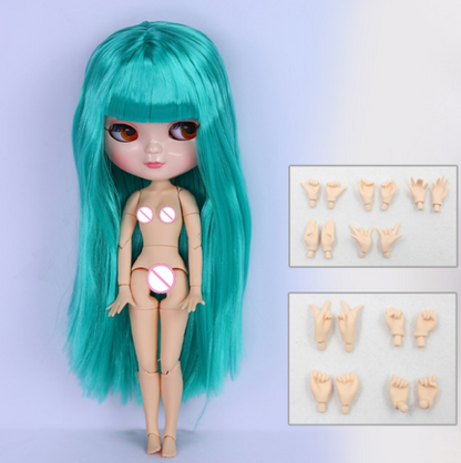 Blythe Doll C-cup Azone Body Joint Body Natural Skin & Shiny Face & Dark Green Hair