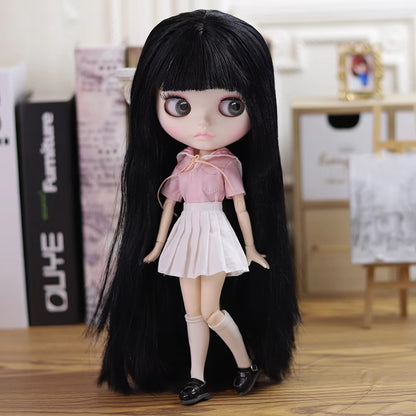 Blythe Nude Doll, White Skin Matte Face, Long Black Hair, Jointed Body