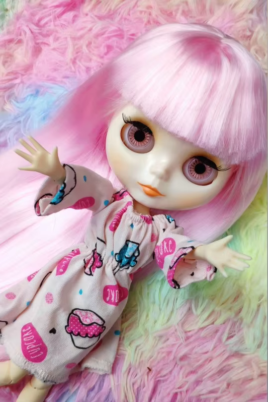 Nude Blythe Doll with White Shiny Face & Jointed Body & Light Pink Hair