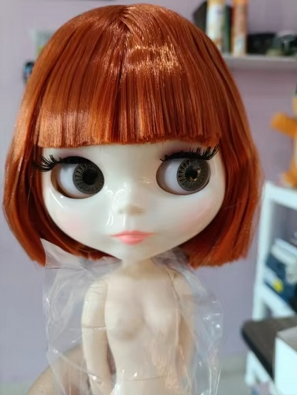 Neo Blythe Doll with White Skin & Shiny Face & Short Bob Red Hair & Jointed Body