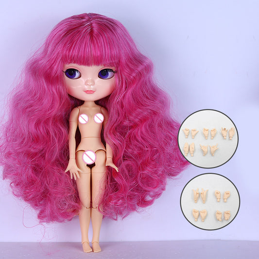 Neo Blythe Doll Azone C-cup Jointed Body, Natural Skin & Glossy Face & Dark Pink Hair