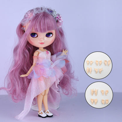Nude Blythe Doll with Azone C-cup Jointed Body, White Skin Shiny Face, Pink Hair