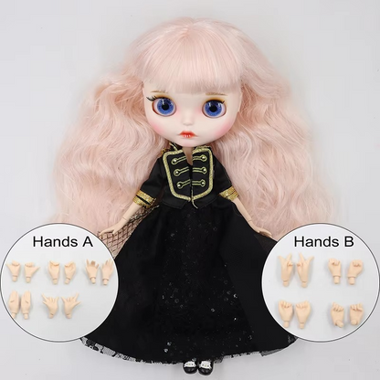 Nude Blythe Doll with Pale Pink Hair, White Skin, Matte Face, Jointed Body
