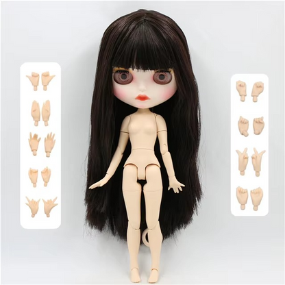 Neo Blythe Nude Doll with White Skin, Matte Face, Brown Long Hair