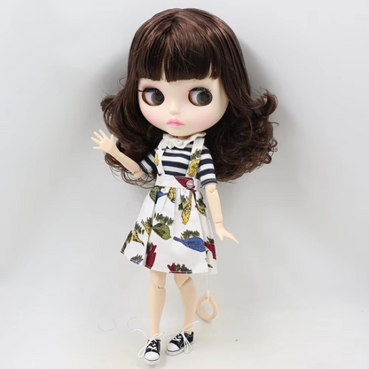Nude Blythe Doll with Medium Short Curly Hair, White Skin Shiny Face Joint Body
