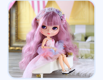Nude Blythe Doll with Azone C-cup Jointed Body, White Skin Shiny Face, Pink Hair