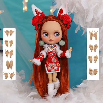 Neo Blythe Doll – Tan Skin, Red Hair, Pouting Lips – OOAK Collectible