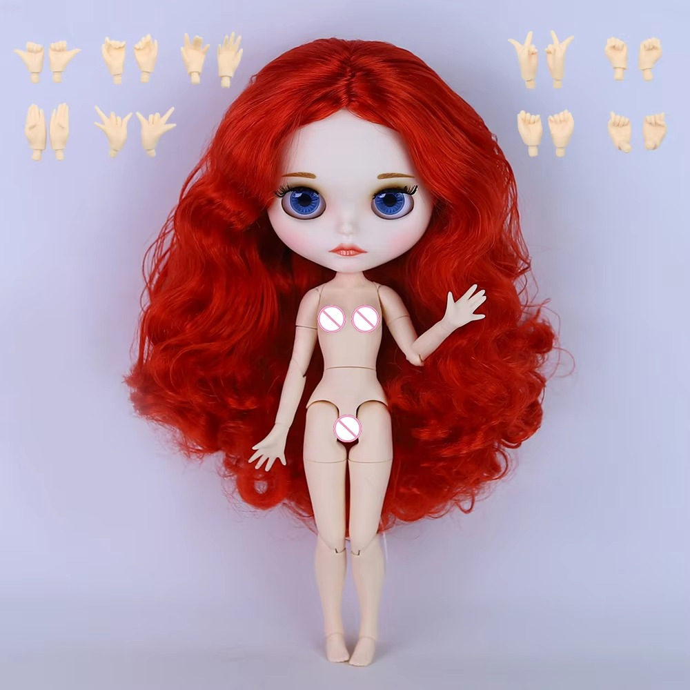 Rose – Premium Custom Neo Blythe Doll with Bright Red Hair, White Skin & Matte Cute Face