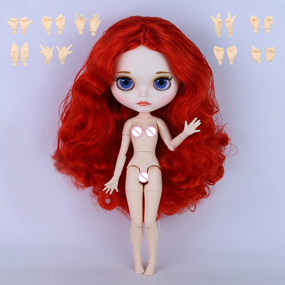 Rose – Premium Custom Neo Blythe Doll with Bright Red Hair, White Skin & Matte Cute Face