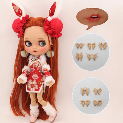 Neo Blythe Doll – Tan Skin, Red Hair, Pouting Lips – OOAK Collectible