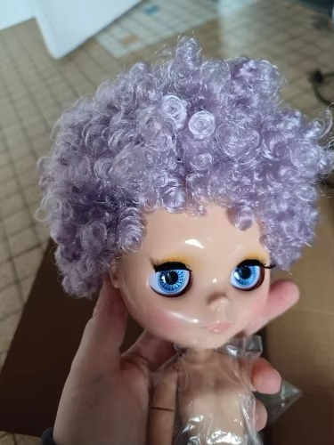Neo Blythe Doll with Afro Purple Hair, Shiny Face, Jointed Body