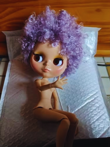 Neo Blythe Doll with Afro Purple Hair, Shiny Face, Jointed Body