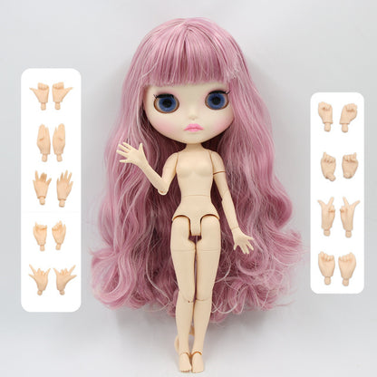 Neo Blythe Doll with White Skin, Matte Face, Pink Curly Hair & Bangs, Joint Body