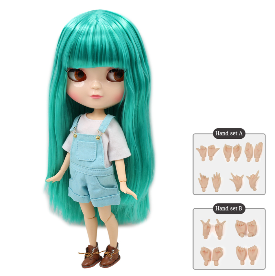 Blythe Doll C-cup Azone Body Joint Body Natural Skin & Shiny Face & Dark Green Hair