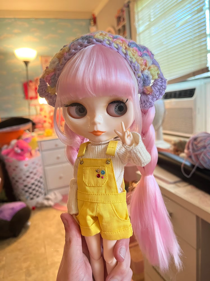 Nude Blythe Doll with White Shiny Face & Jointed Body & Light Pink Hair