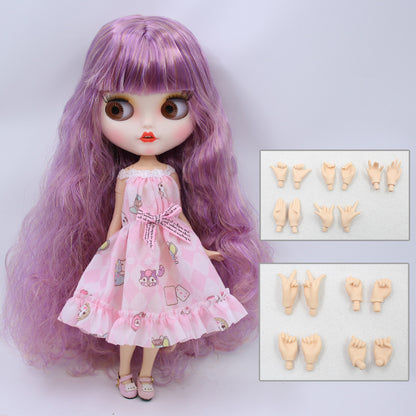 Neo Blythe Doll with Magical Violet Hair, White Skin, Matte Face, Pouting Mouth, Jointed Body
