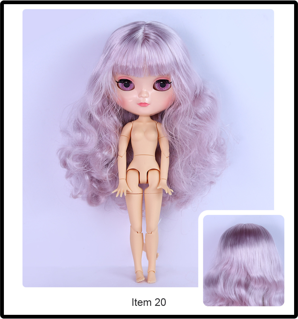 Blythe Doll with Azone Asian Face C-cup Jointed Body & Natural Skin & Shiny Face & Lilac Soft Purple Hair