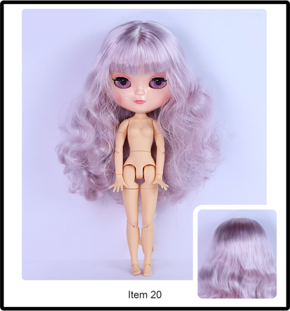 Blythe Doll with Azone Asian Face C-cup Jointed Body & Natural Skin & Shiny Face & Lilac Soft Purple Hair