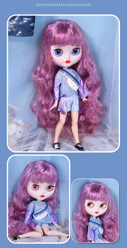 Neo Blythe Doll with Magical Violet Hair, White Skin, Matte Face, Pouting Mouth, Jointed Body