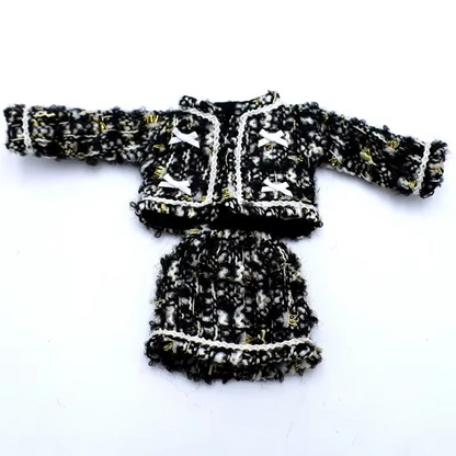 Neo Blythe tweed jacket set for 1/6 BJD dolls, featuring a stylish black and white design.
