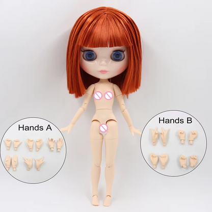 Neo Blythe Doll with White Skin & Shiny Face & Short Bob Red Hair & Jointed Body