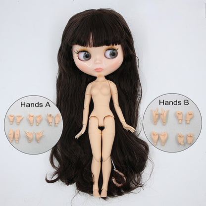 Nude Blythe Doll with Natural Skin Glossy Face & Long Chocolate Curly Hair