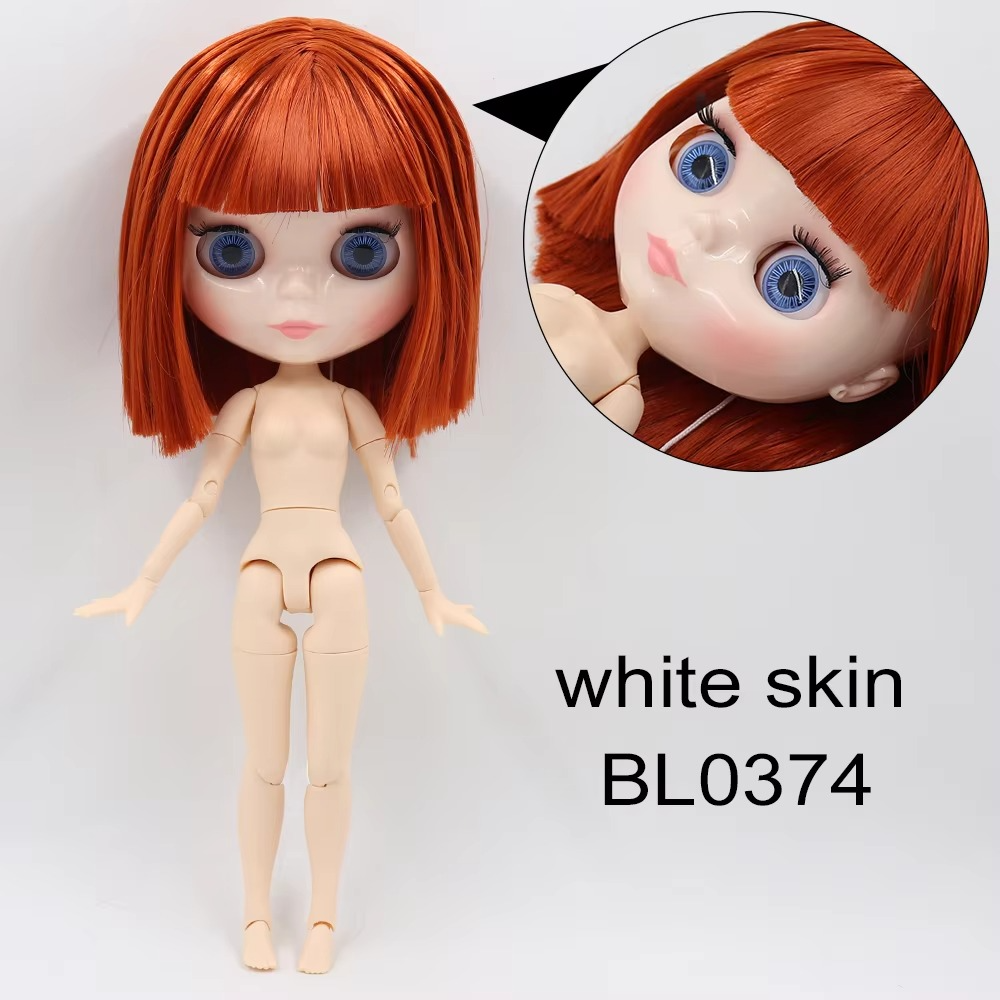 Neo Blythe Doll with White Skin & Shiny Face & Short Bob Red Hair & Jointed Body