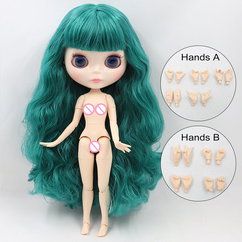 Blythe Doll – Green Hair, Shiny Face, Custom Jointed Body