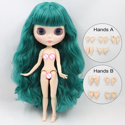 Blythe Doll – Green Hair, Shiny Face, Custom Jointed Body