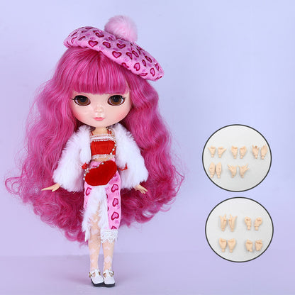 Neo Blythe Doll Azone C-cup Jointed Body, Natural Skin & Glossy Face & Dark Pink Hair