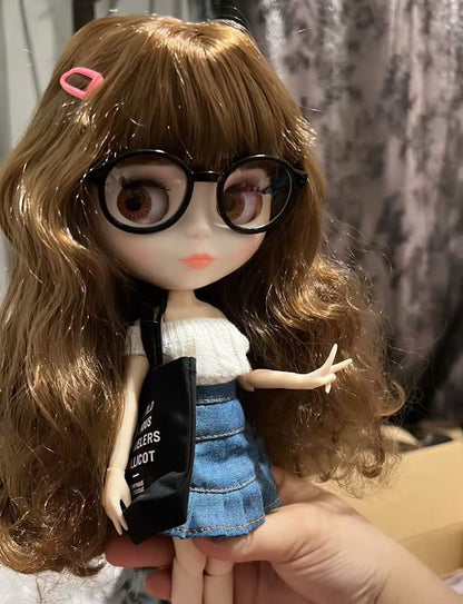 Blythe Doll with Brown Hair, White Skin, Shiny Cute Face & Custom Jointed Body