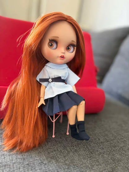 Neo Blythe Doll – Tan Skin, Red Hair, Pouting Lips – OOAK Collectible
